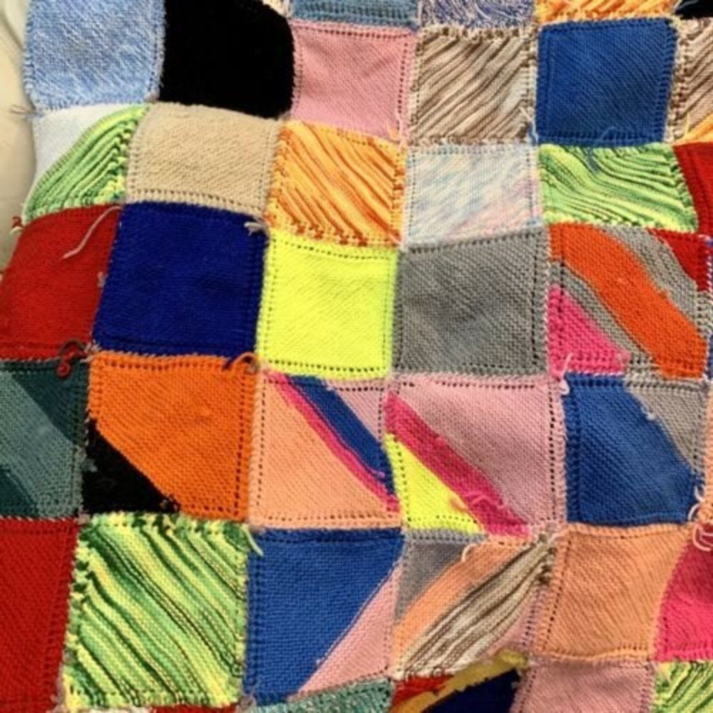 HANDMADE Patchwork Square Afghan Blanket Throw 42x42” Knitted Crochet Cover Boho - Picture 6 of 8